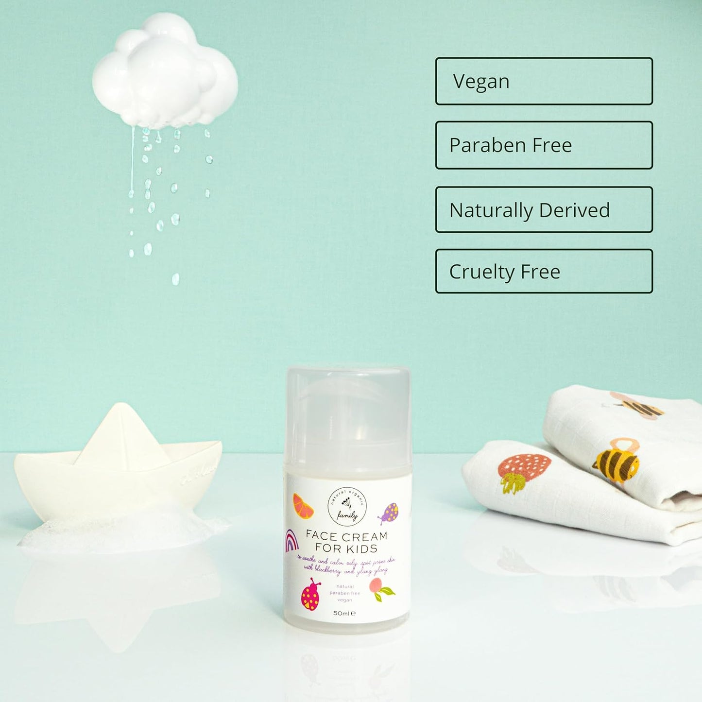 Gentle Face Cream Moisturizer for Kids and Preteens – Nourishing and Calming for All Skin Types – Natural Ingredients: Hyaluronic Acid and Vitamin E - Made in UK 50ml