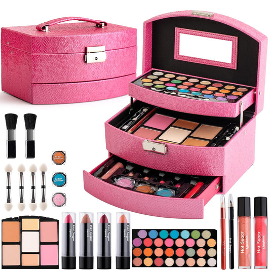 Hot Sugar Girls Makeup Kit for Birthday Gift, All in One Beginner Makeup Kit for Women Full Kit, Christmas Makeup Set for Teens 10 12 13 16 Includes Real Cosmetics and Makeup Tools (Red)