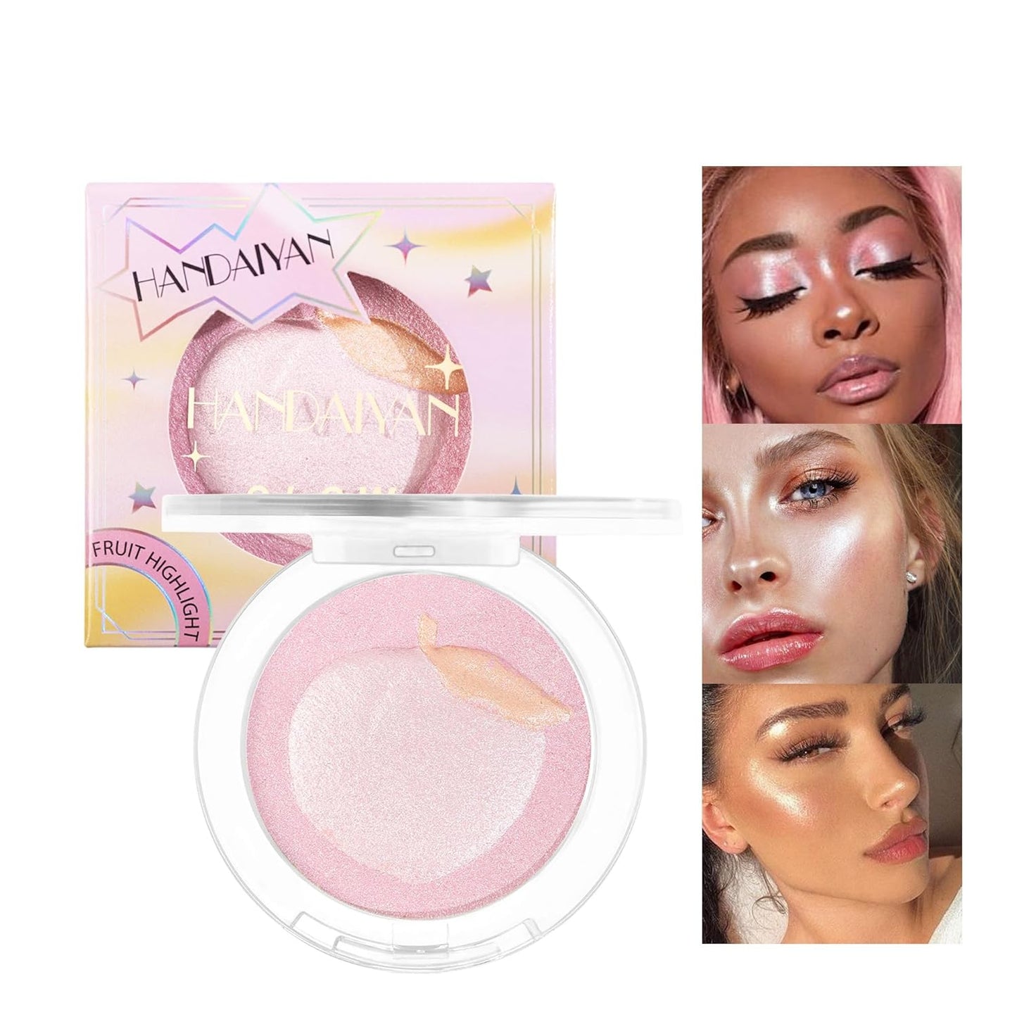 Glitter Highlighter Highlight Makeup, Fruit Glitter Face Illuminator Highlighter, Diamond Sparkly Highlighter Iluminadores Illuminator Make Up for Face Body Cheek (#01 Peach)