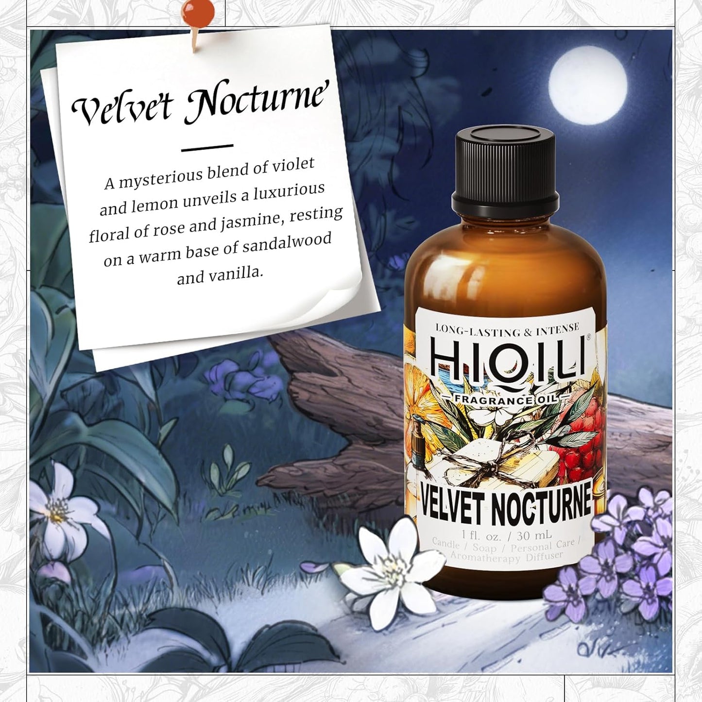 HIQILI Velvet Nocturne Fragrance Oil for Making Candle, Violet & Carnation Scents, DIY Perfume, Great for Diffuser, Long Lasting - 1 Fl Oz