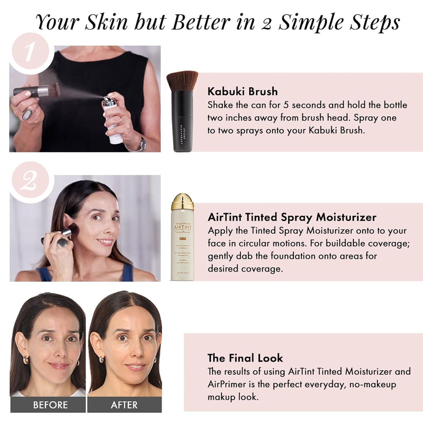 Jerome Alexander MagicMinerals AirTint Tinted Moisturizer AirBrush Spray Light | Tinted Moisturizer Spray with Anti-Aging Ingredients | Light Medium |2PC