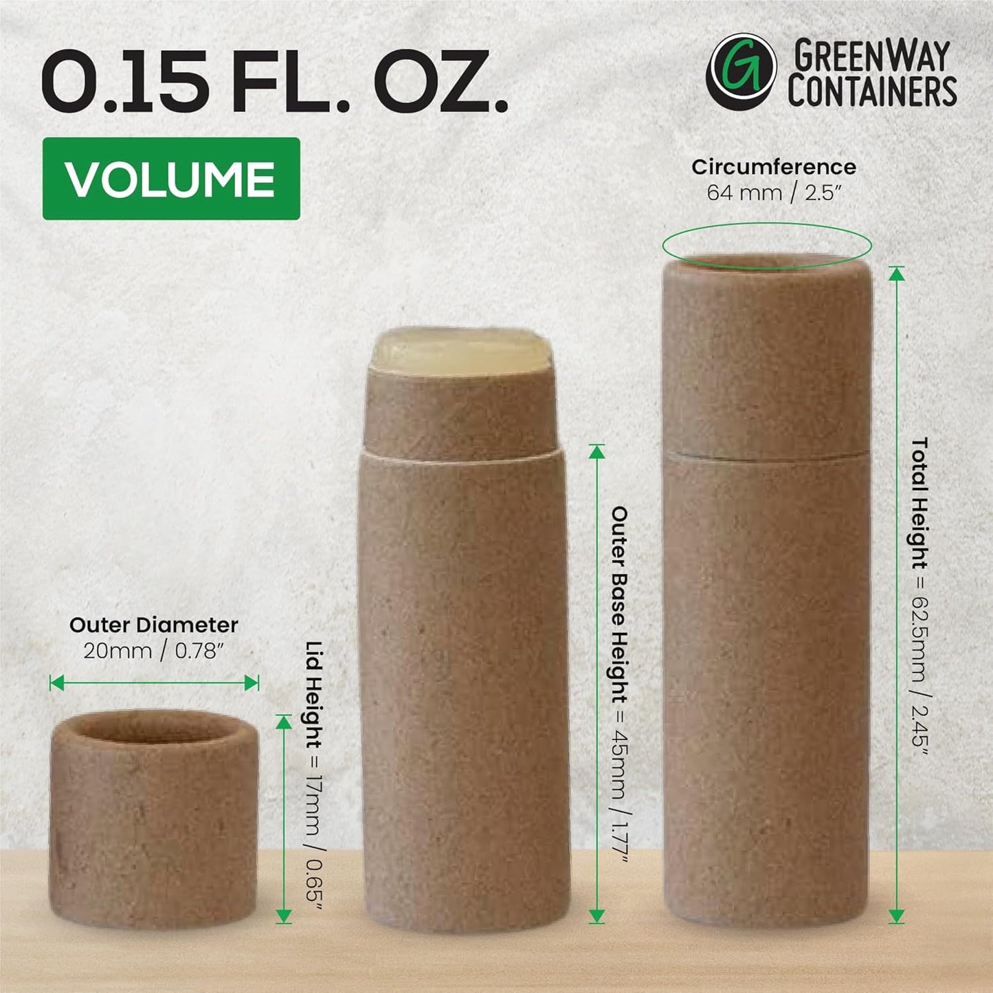 GreenWay 0.15oz / 4.25g Kraft Paperboard Lip Balm Tubes with Lids - 25 Pack Lip Gloss Tubes Refillable DIY Cosmetic Containers – Extra Thick Push-Up Bottom Lip Balm Containers - Brown