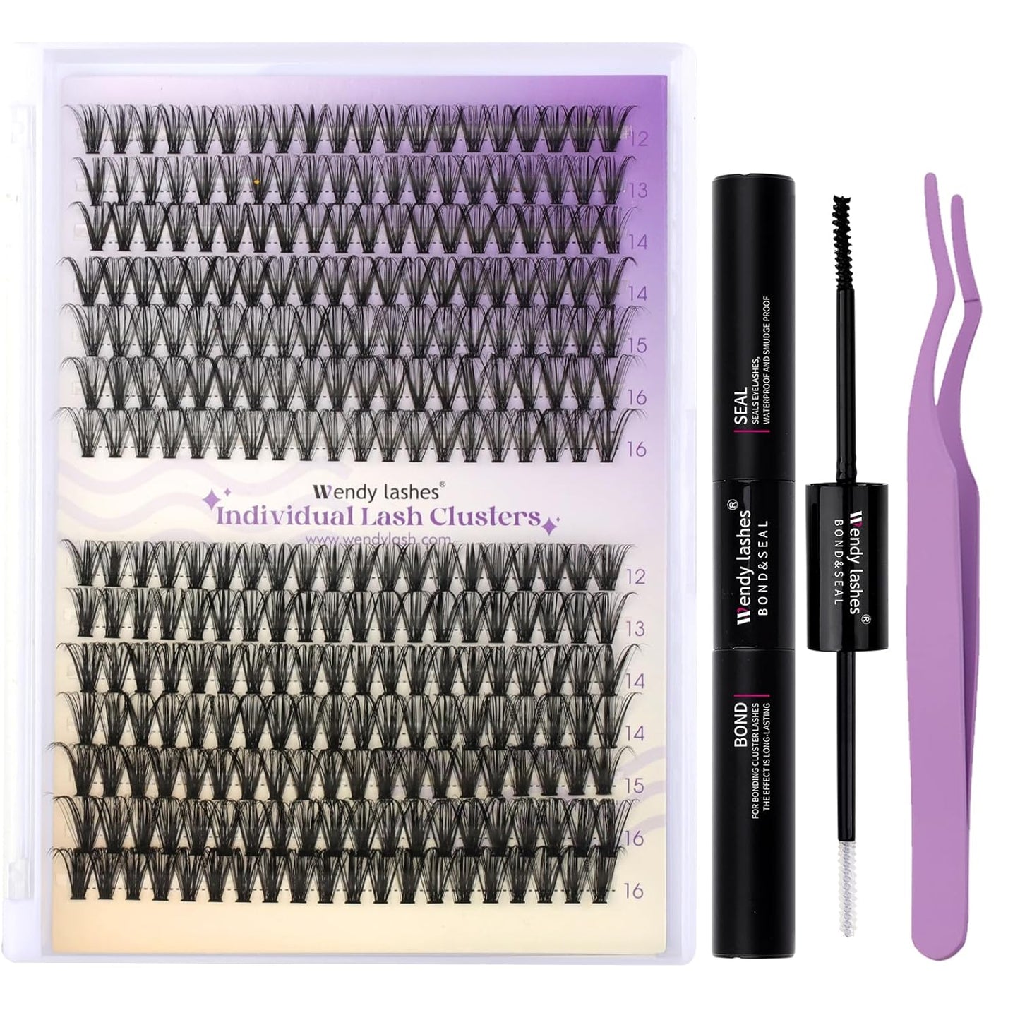 Lash Clusters Kit for DIY Eyelash: 280Pcs, Wendy, Using at Home, Ultra-light, Natural, Fluffy, Wispy, Waterproof, Anime, Manga, Cat Eye, D Curl, 12-16mm, 30D+40D, RR126