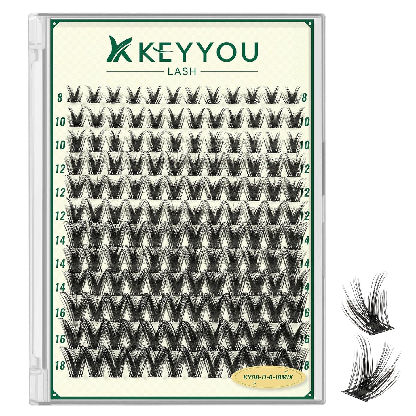 Lash Clusters Manga Lash Extension KEYYOU LASH D Curl 144pcs 8-18mm Wispy Eyelash Clusters Natural Volume Eyelash Extensions Individual Lashes DIY at Home(KY08,D-8-18MIX)