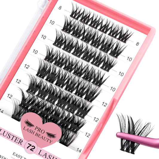 Lash Clusters, 72 Pcs Colored Individual Cluster Lashes DIY Lash Extension 18mm Eyelash Clusters Volume Wispy Lashes Super Thin Band Reusable Soft & Comfortable(Natural-D-18mm)