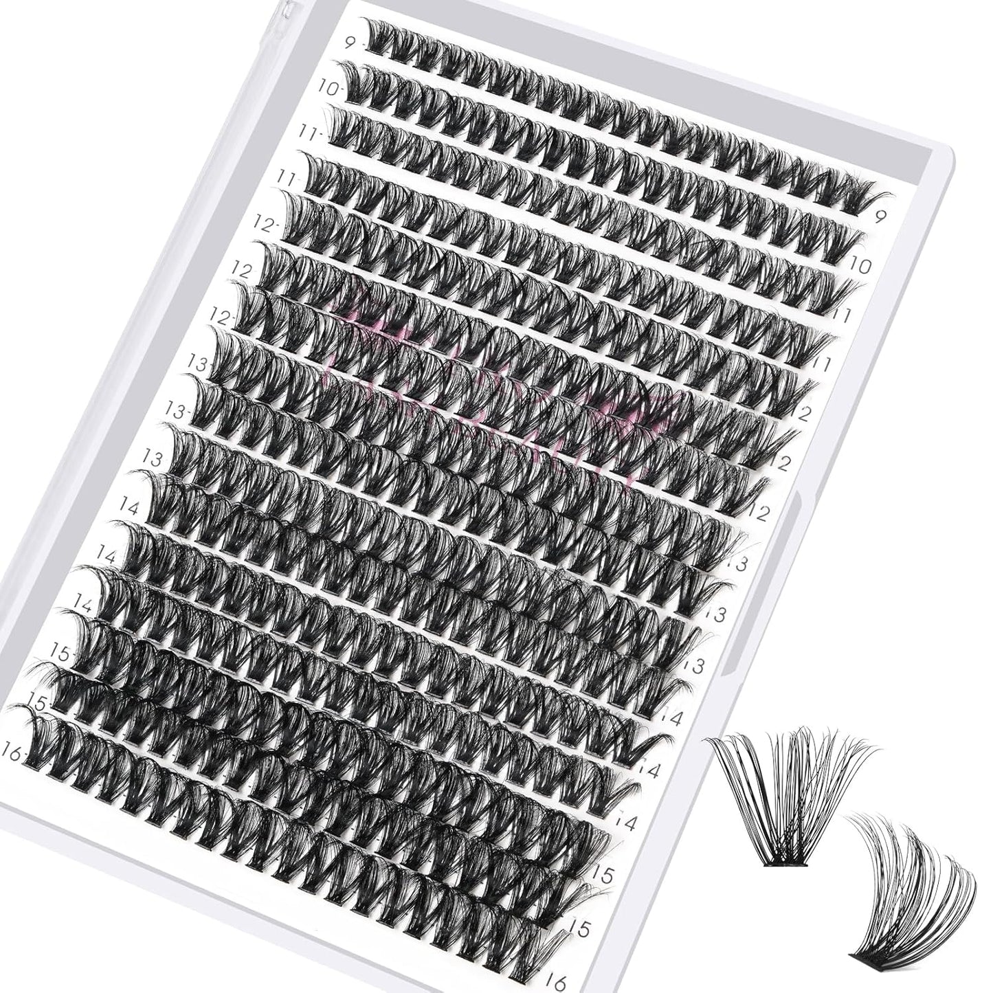 Individual Lashes 60D Mixed 0.05 Lash Clusters 14 Rows that Look Like Eyelash Extensions DIY Lash Extension Self Application At Home (60D-D-9-16mix)