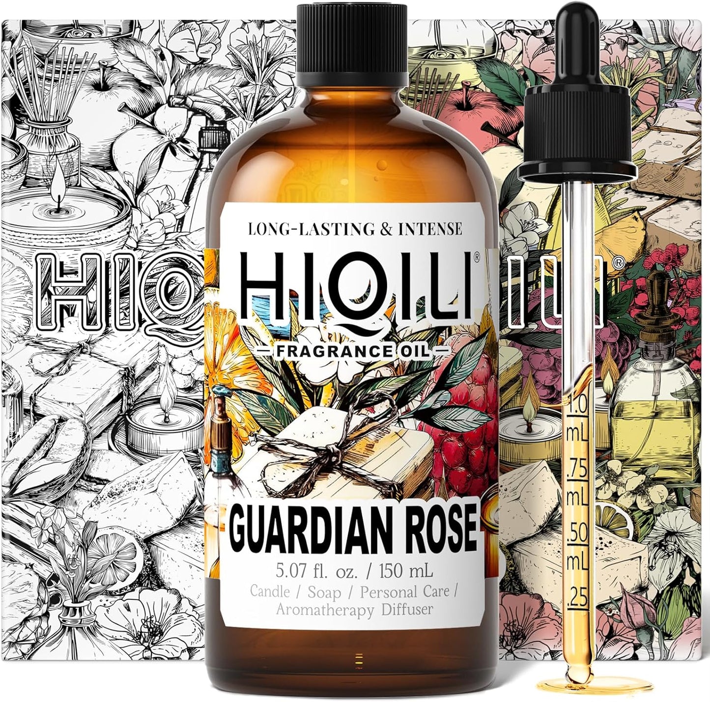 HIQILI Guardian Rose Fragrance Oil for Making Candles, Inspired by Byrdo No Men's Land Rosa, DIY Soaps, Perfume, Scent Diffusers, Skin & Hair Care - 5.07Fl Oz