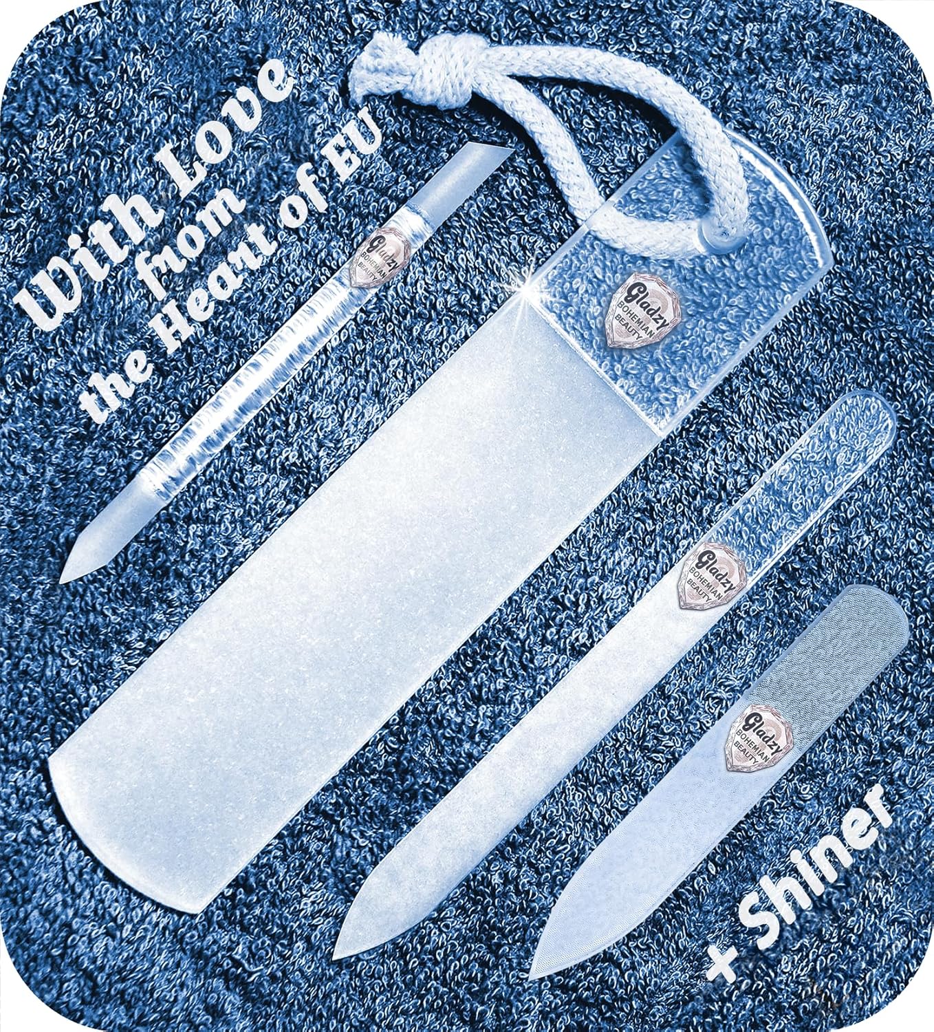 GLADZY Czech Glass Nail File Set - Multifunctional Nail Shiner Buffer, Callus Remover Foot Rasp, Glass Cuticle Pusher Manicure Stick, Etched Surface, Professional Nail Care Tool, Made in EU