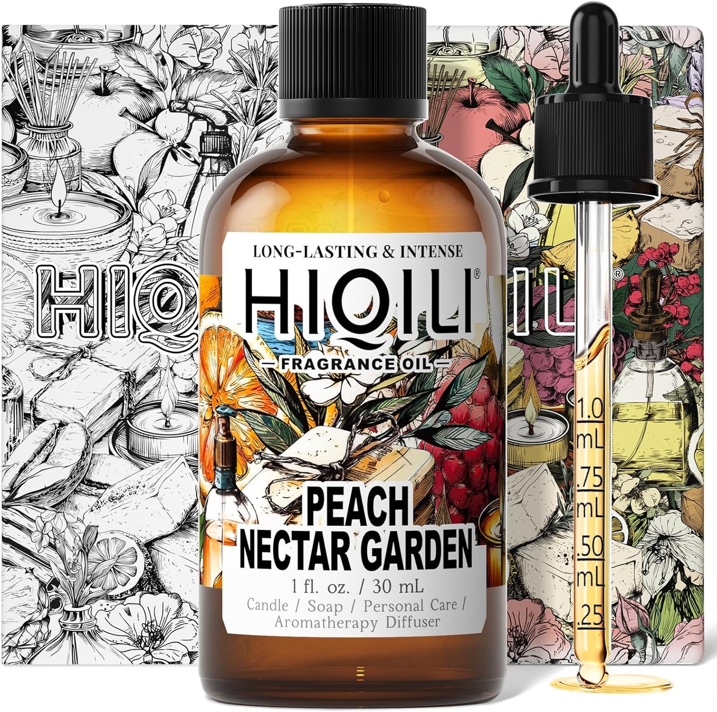HIQILI Peach Nectar Garden Fragrance Oil for Diffuser, Inspired by Pris.HIL-ton, Candle & Soap Making, Sweet Floral-Fruity Notes, Long-Lasting Scent- 1fl oz