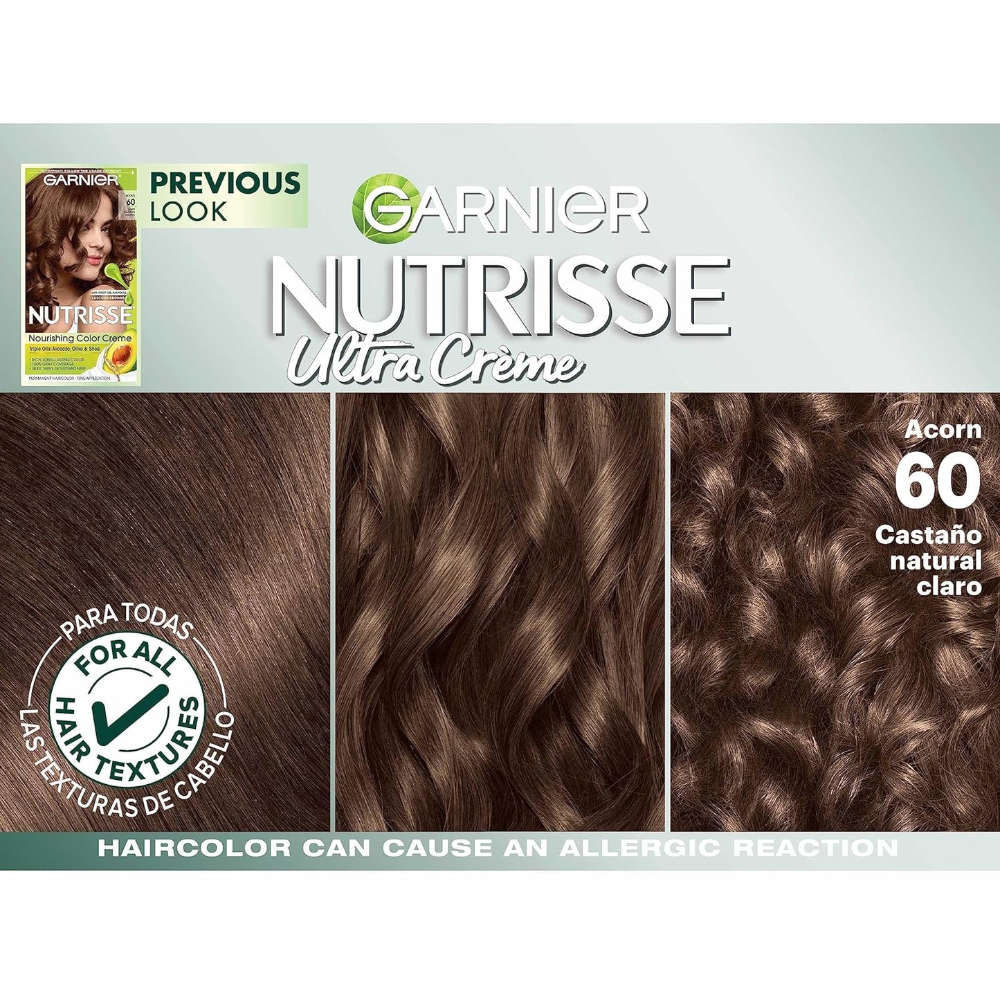 Garnier Hair Color Nutrisse Nourishing Creme, 60 Light Natural Brown (Acorn) Permanent Hair Dye, 2 Count (Packaging May Vary)