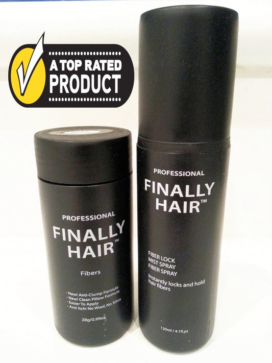 Hair Building Fibers by Finally Hair - Dark Blond 28g Bottle of Fibers and Finally Hair 120ml 4.1 oz. Bottle of Fiber Lock Hair Spray - Hair Loss Concealer Thicken Hair (Dark Blonde)