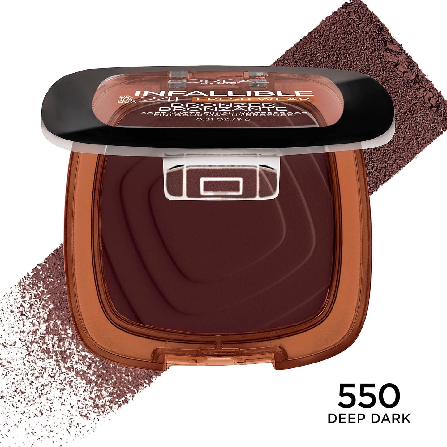 L'Oreal Paris Infallible Up to 24H Fresh Wear Soft Matte Longwear Bronzer. Waterproof, heatproof, Transfer, humidity and sweatproof, Deep Dark, 0.31 oz